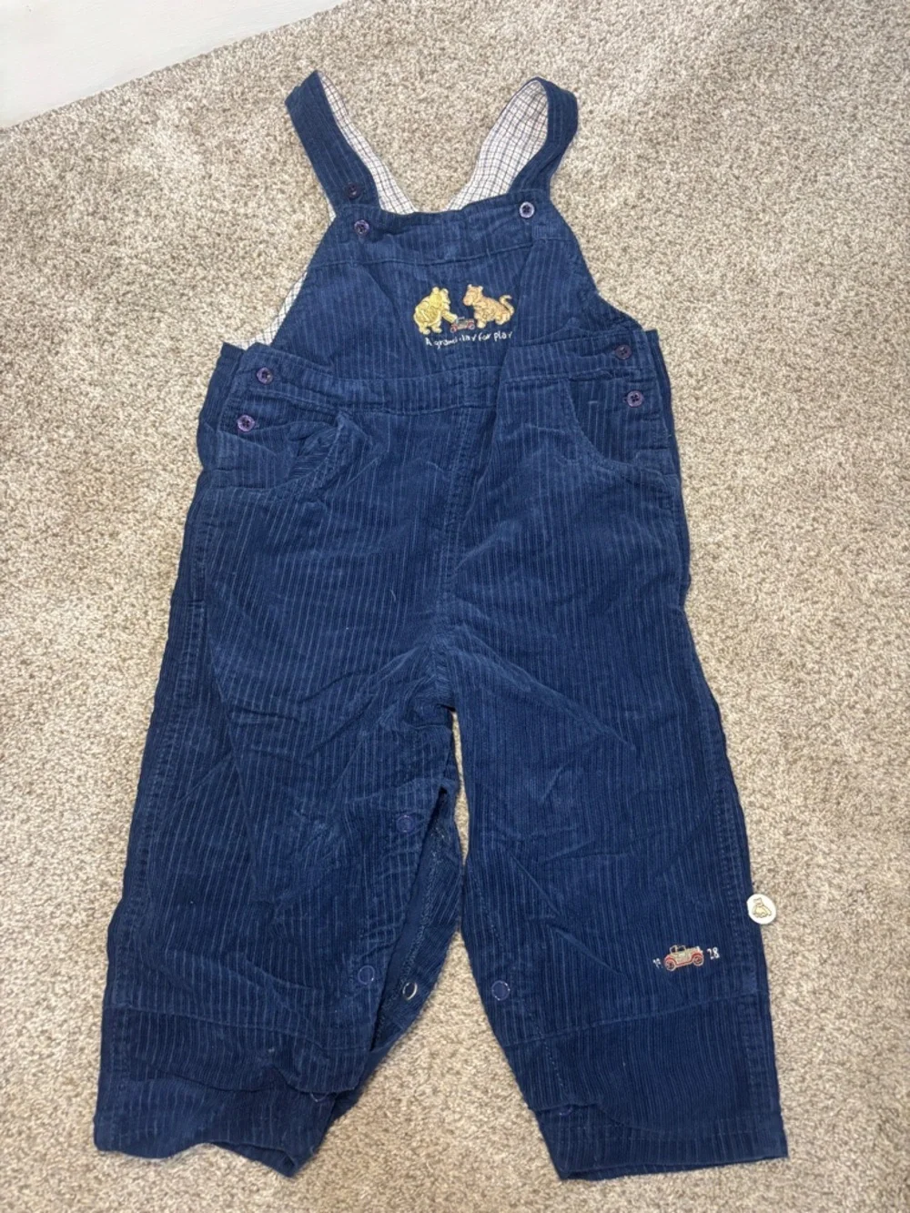 Vintage Winnie the Pooh 12-18 Embroidered Bib Corduroy‎ Overalls Classic Y2K